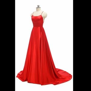 A Line Long Formal Stain Ball Gown With Pockets